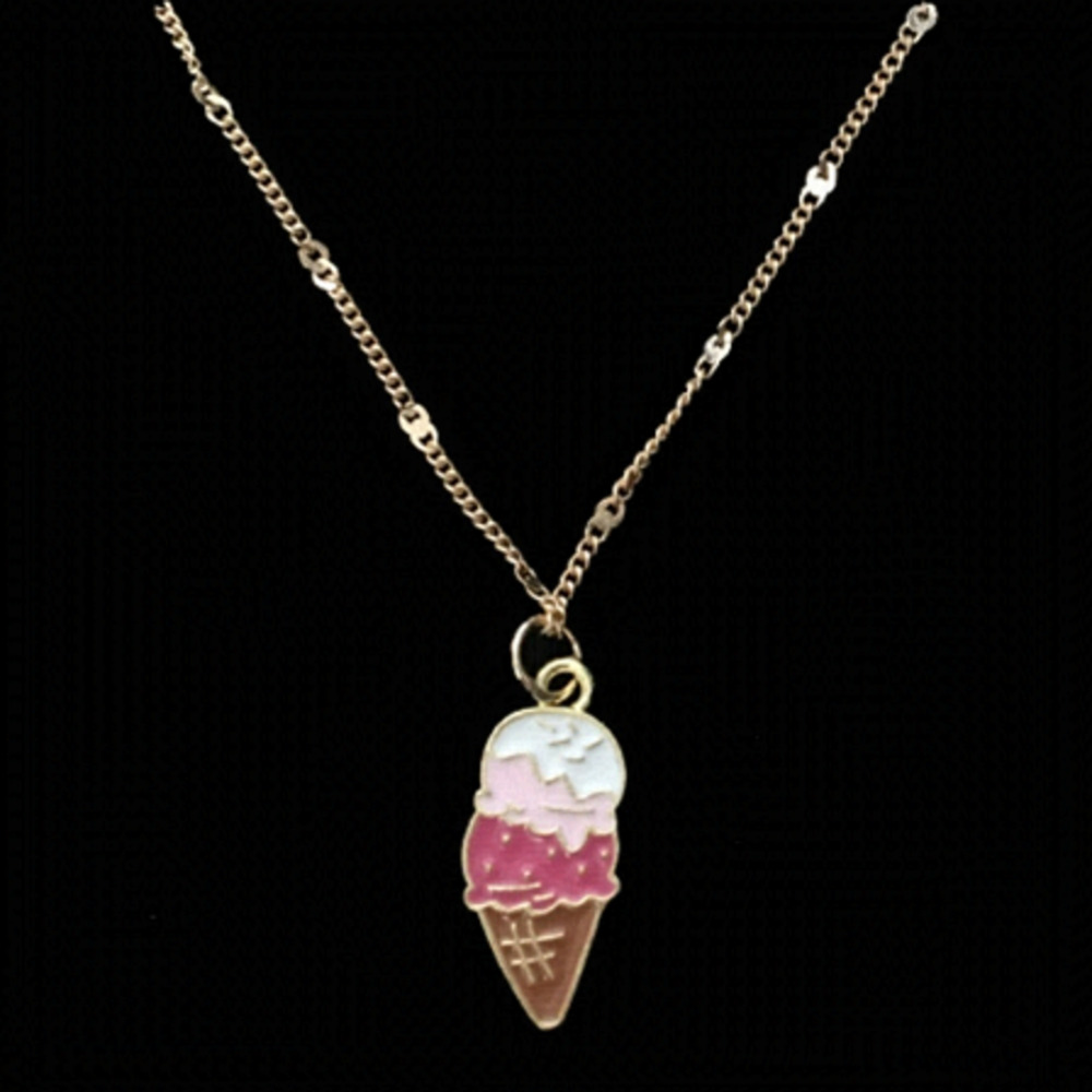 GOLD Plated Chain Necklace with Ice Cream Cone Pendant Hand Crafted